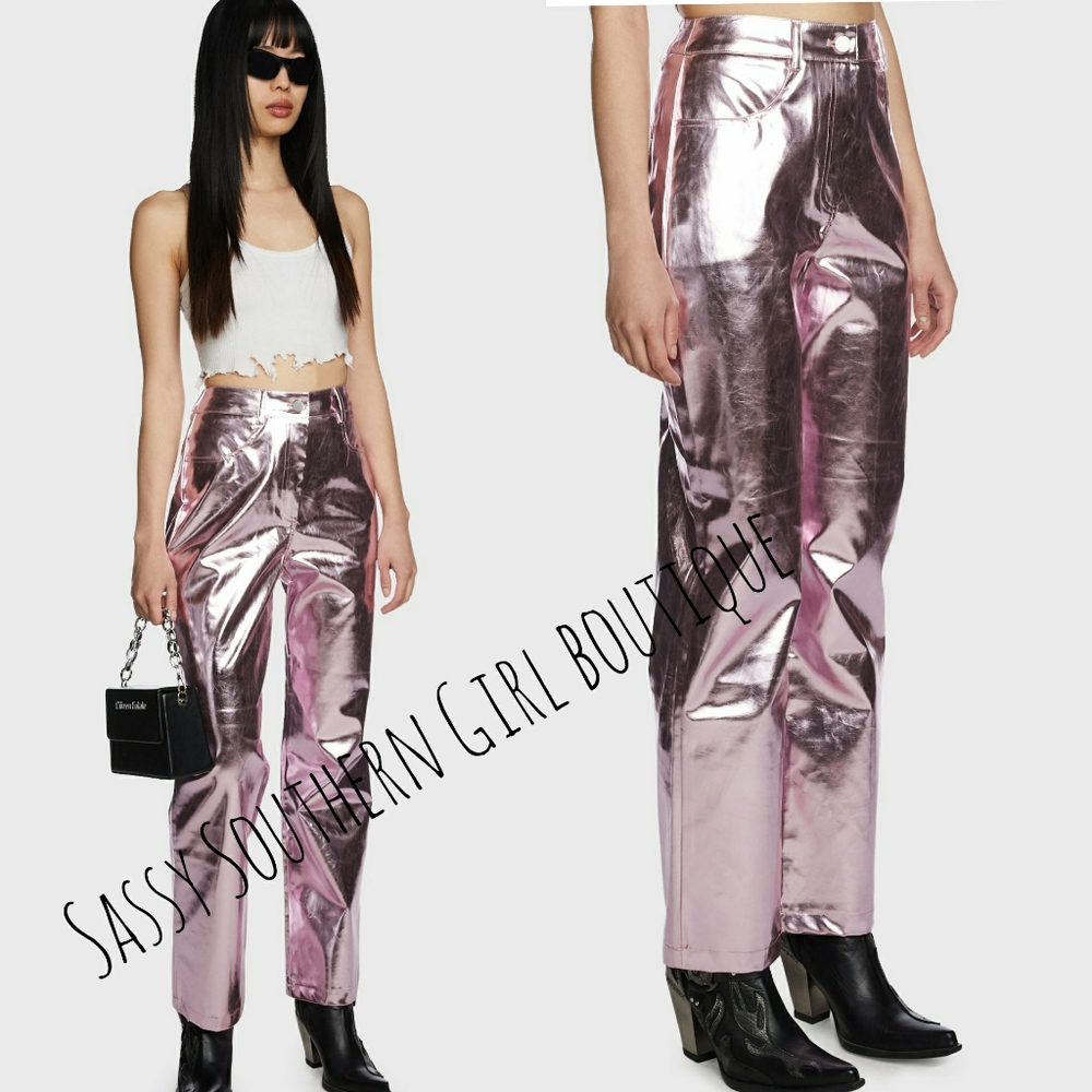 🆕⭐Pink metallic vegan leather pants - Picture 4 of 16